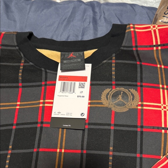 Jordan Red Black Plaid Crewneck Sweater - Picture 5 of 6